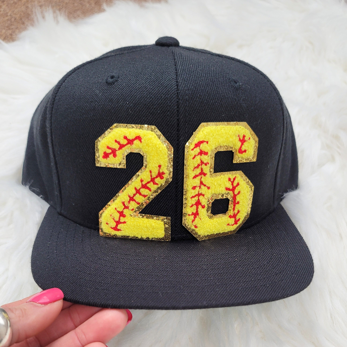 Hazel Blues® |  Custom Chenille Patch Trucker Snapback Hat: SOFTBALL