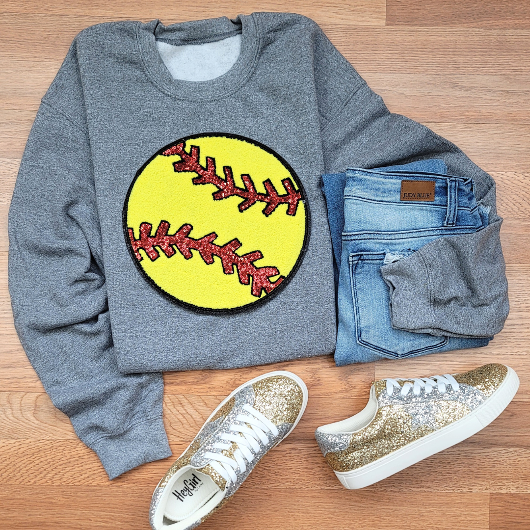 Hazel Blues® |  Large Softball Chenille Patch Sweatshirt