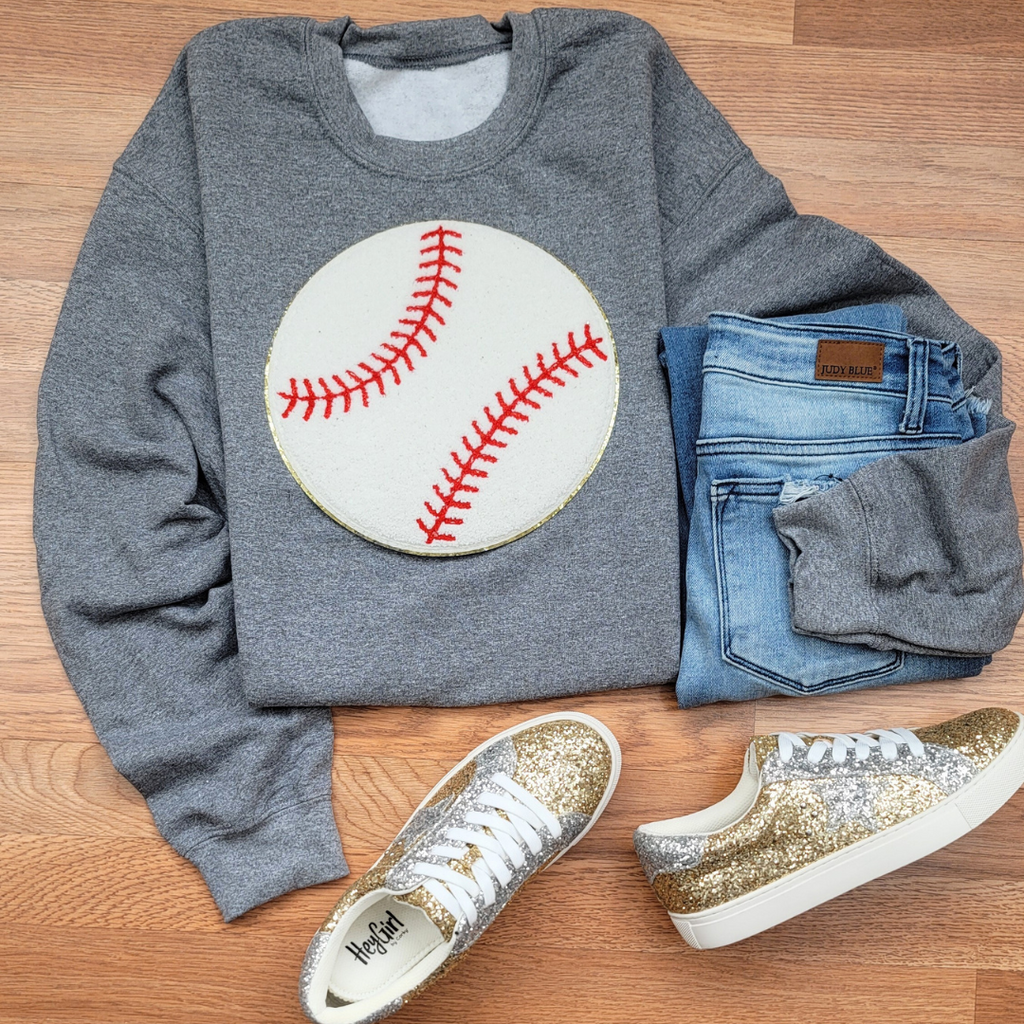 Hazel Blues® |  Large Baseball Chenille Patch Sweatshirt