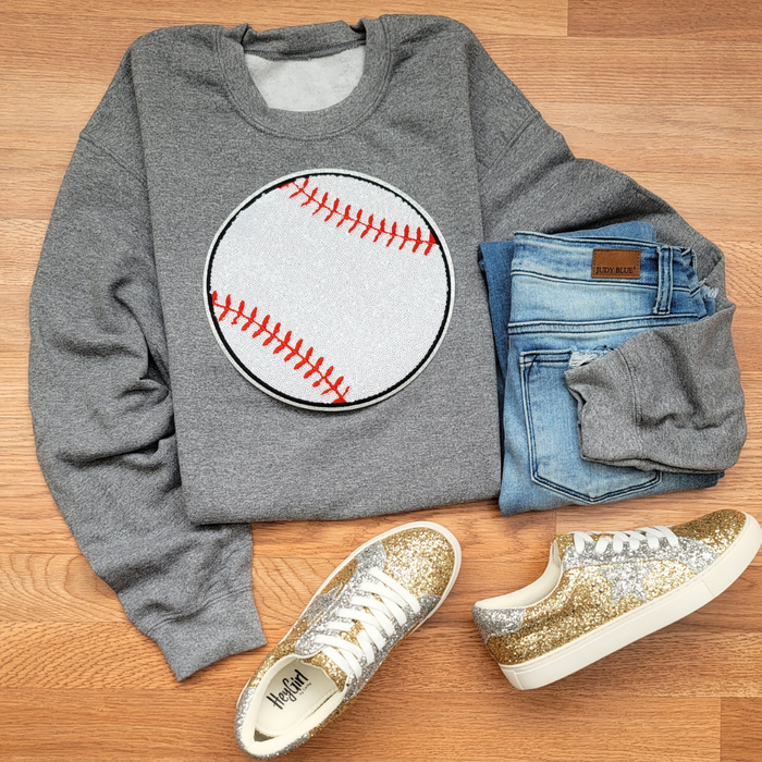 Hazel Blues® |  Large Baseball Sequin Patch Sweatshirt