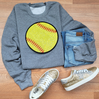 Hazel Blues® |  Large Softball Sequin Patch Sweatshirt