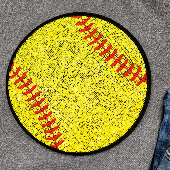 Hazel Blues® |  Large Softball Sequin Patch Sweatshirt