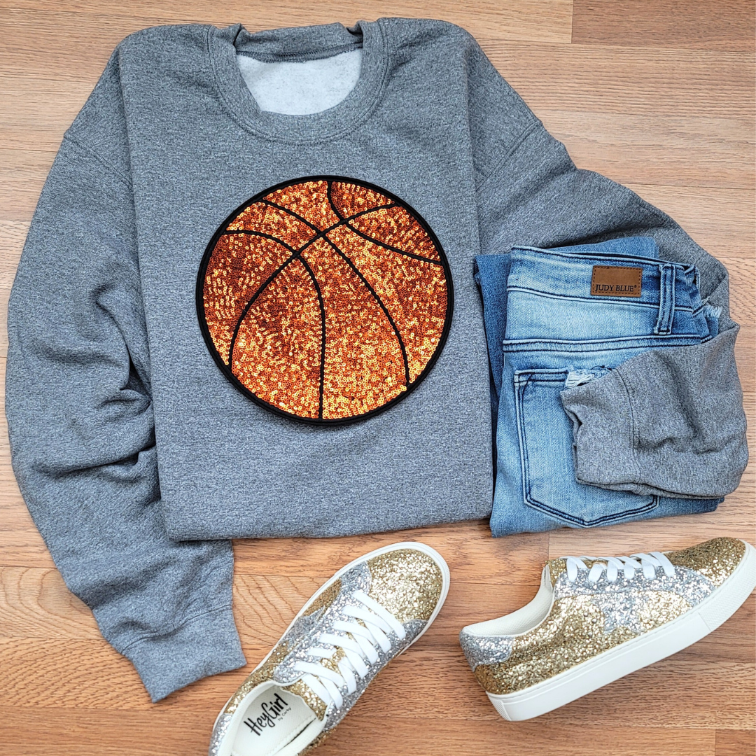 Hazel Blues® |  Large Basketball Sequin Patch Sweatshirt