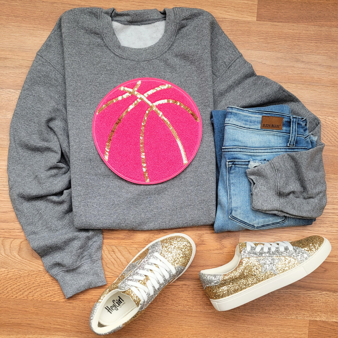 Hazel Blues® |  Large Basketball Chenille Patch Sweatshirt