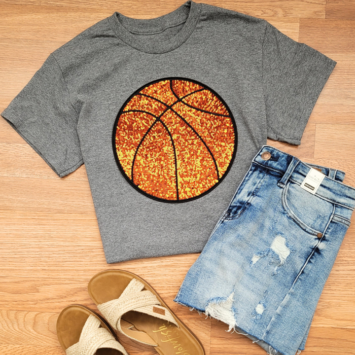 Hazel Blues® |  Large Basketball Sequin Patch Tee