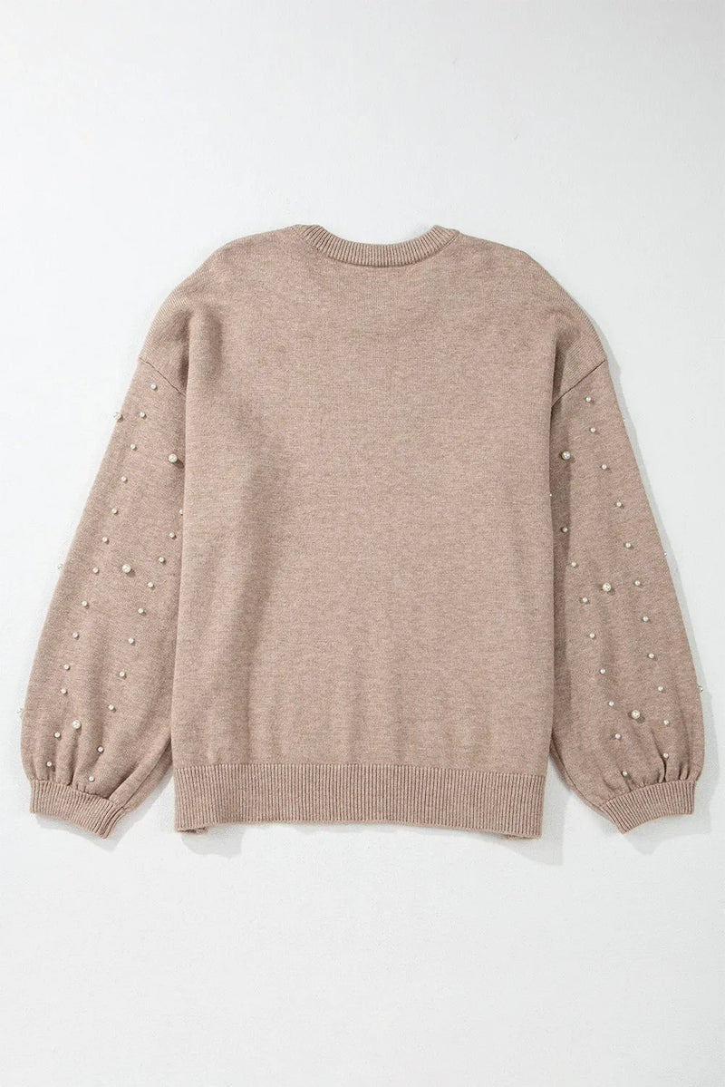 Hazel Blues® | Pearl Detail Round Neck Long Sleeve Sweater