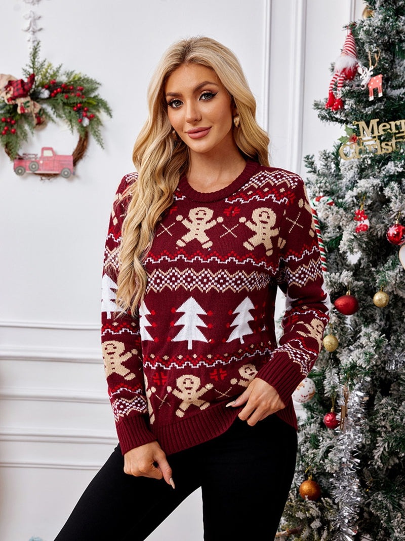 Hazel Blues® |  Gingerbread Round Neck Long Sleeve Sweater