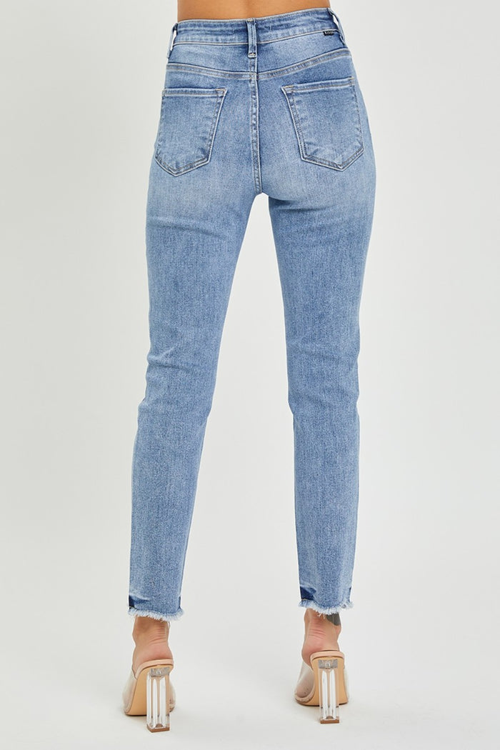 Hazel Blues® |  RISEN High Rise Frayed Hem Skinny Jeans