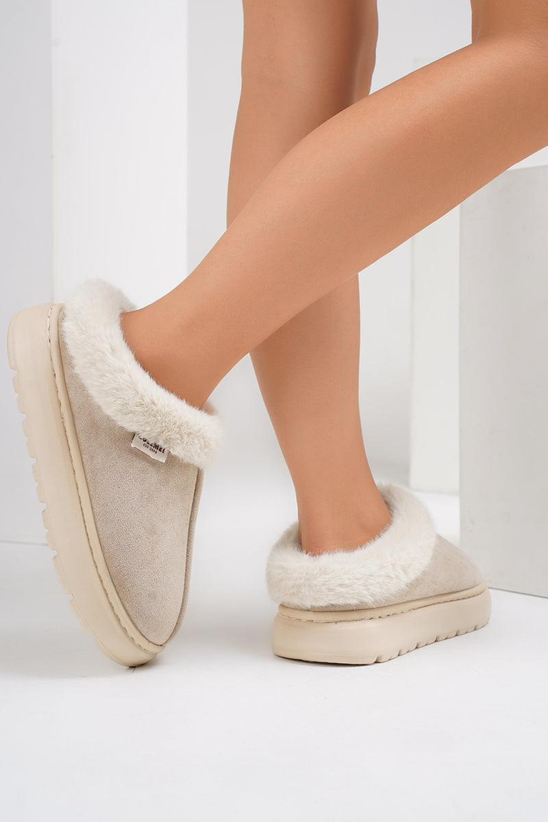 Hazel Blues® |  Furry Round Toe Platform Slippers