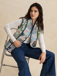 Hazel Blues® |  Printed Patchwork Contrast Piping Vest