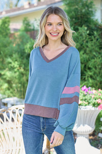 Hazel Blues® |  Hailey & Co Color Block V-Neck Cropped sweatshirt