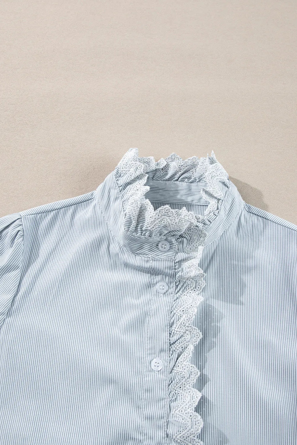 Hazel Blues® |  Lace Detail Striped Mock Neck Long Sleeve Shirt