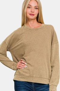 Hazel Blues® |  Zenana Washed Round Neck Dropped Shoulder Sweatshirt