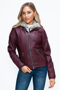 Hazel Blues® |  YMI Faux Layered Double-Zipper Jacket with Fuzzy Hood