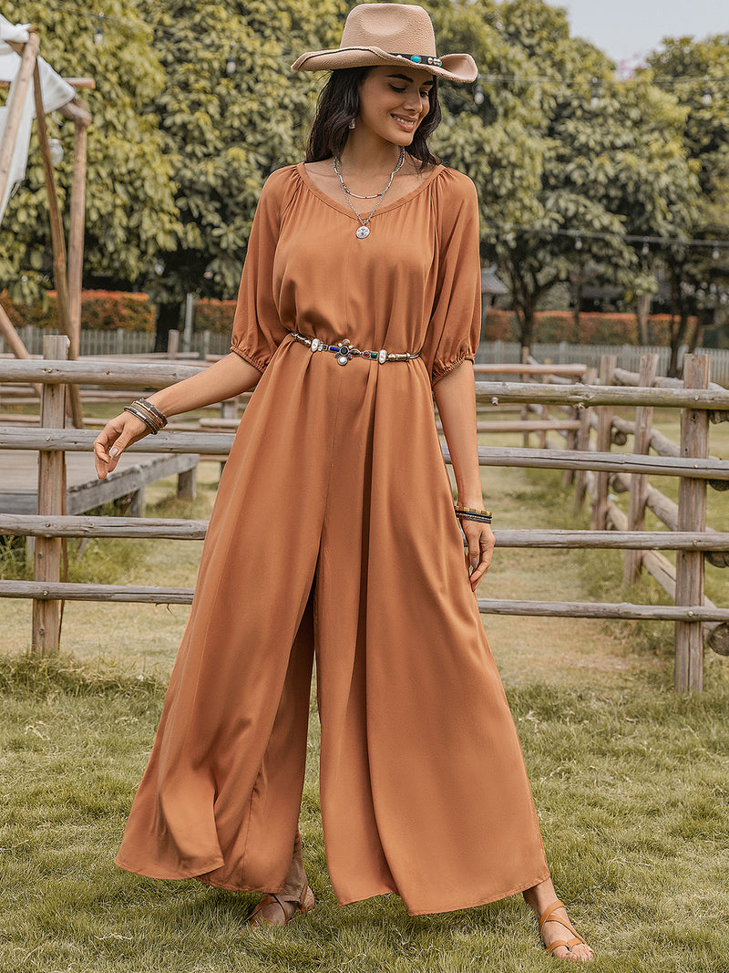 Hazel Blues® |  Scoop Neck Half Sleeve Wide Leg Jumpsuit