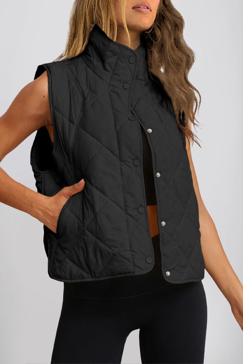 Snap Down Texture Vest Coat with Pockets