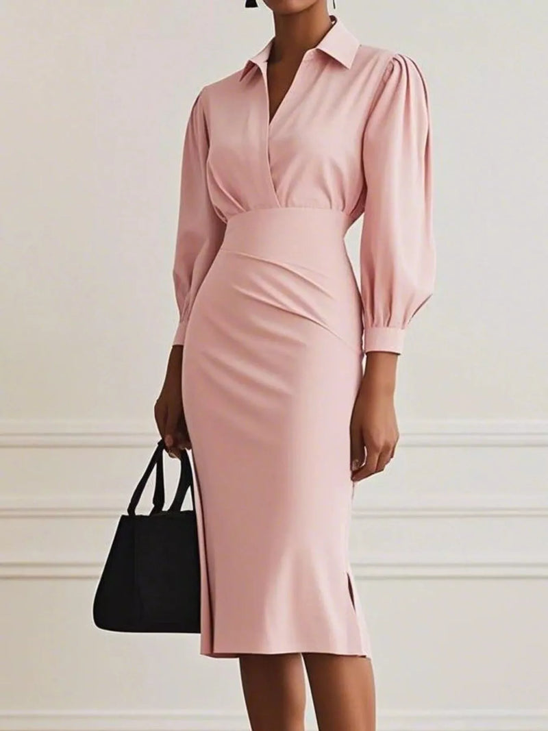 Ruched Midi Shirt Dress with Side Slit – Hazel Blues®