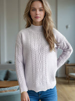 Hazel Blues® |  Cable-Knit Mock Neck Dropped Shoulder Sweater