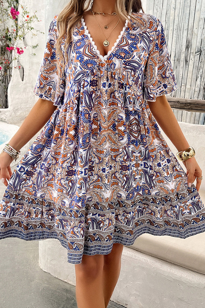 Hazel Blues® |  Printed V-Neck Half Sleeve Mini Dress