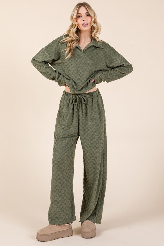 Hazel Blues® |  BOMBOM Tied Checkered Wide Leg Pants