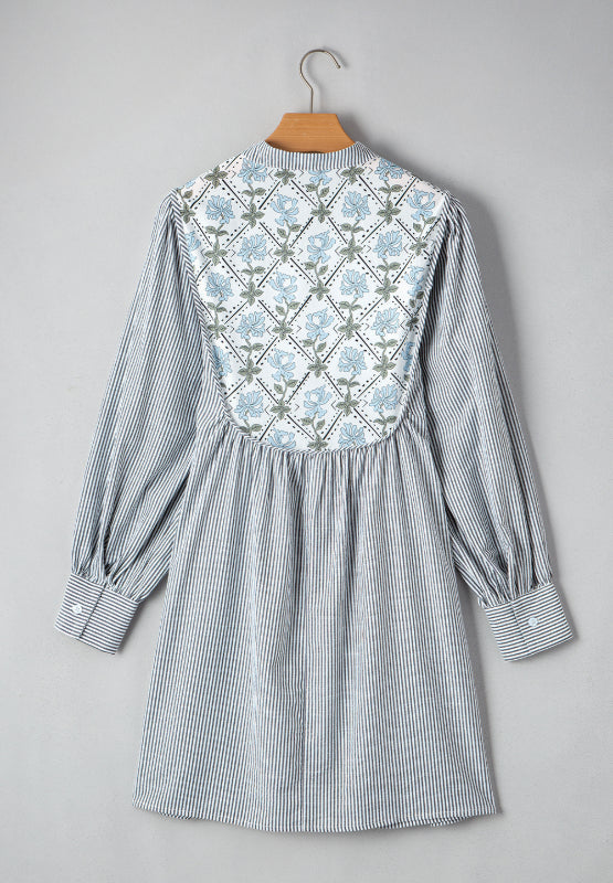 Hazel Blues® |  Tied Floral Printed Striped Long Sleeve Dress