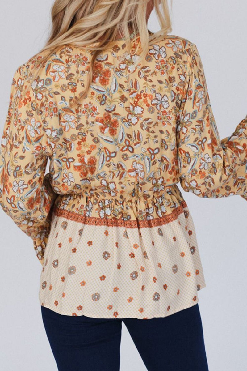 Hazel Blues® |  Peplum Printed Surplice Flare Sleeve Blouse