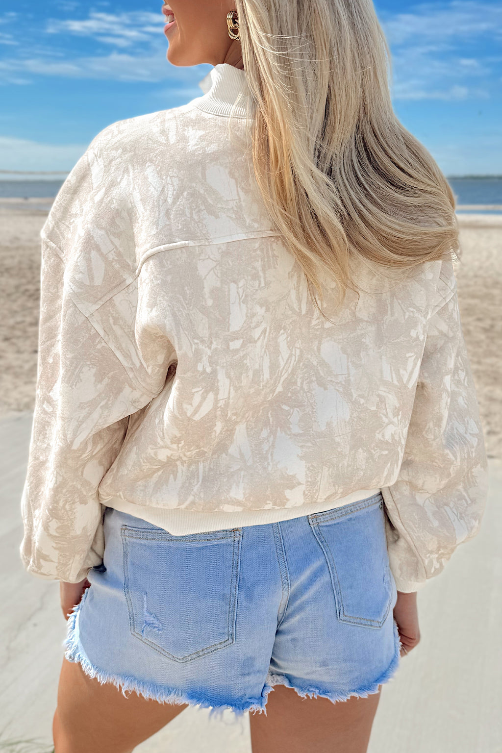 Khaki Camo Quarter-Zip Drop-Shoulder Sweatshirt