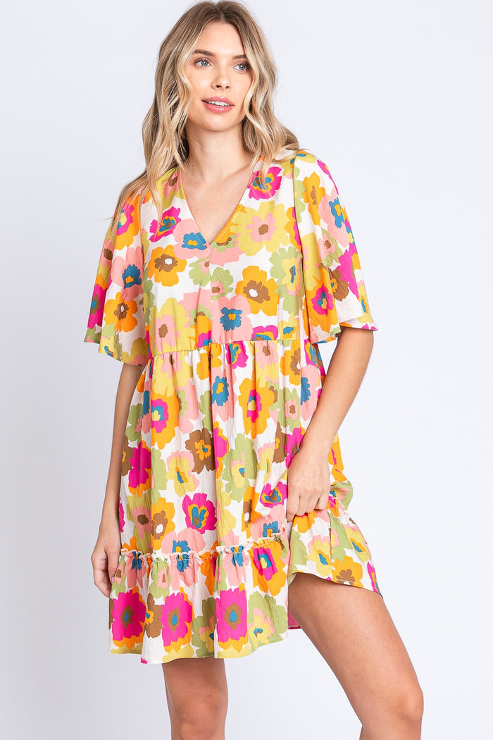 Hazel Blues® |  GeeGee Floral V-Neck Ruffle Hem Mini Dress