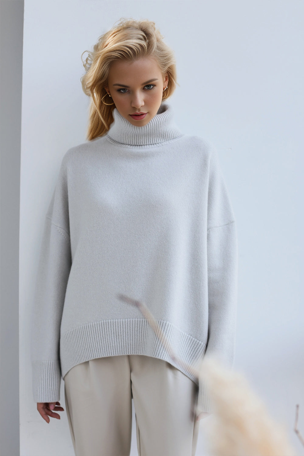 Hazel Blues® |  Basic Bae Turtleneck Dropped Shoulder Long Sleeve Sweater