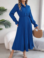 Hazel Blues® |  Pleated Half Button Long Sleeve Midi Dress