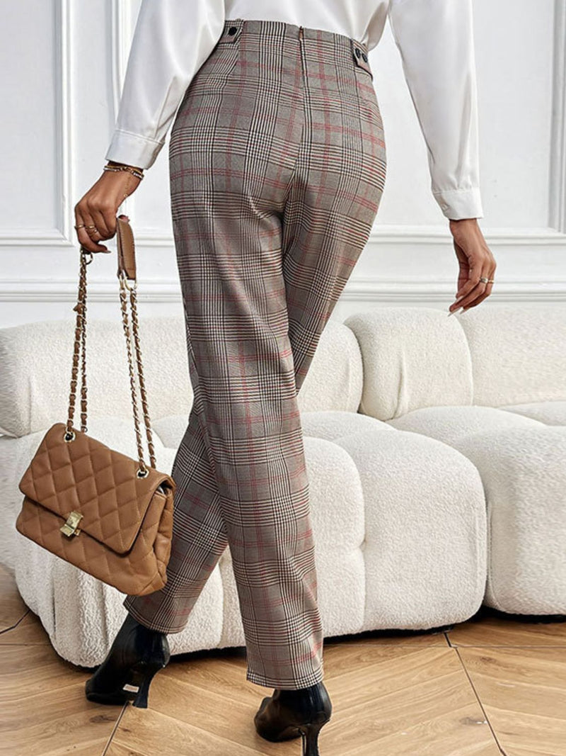 Hazel Blues® |  Perfee Plaid Straight Pants with Pockets