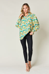 Hazel Blues® |  Double Take Printed Smocked Long Sleeve Blouse