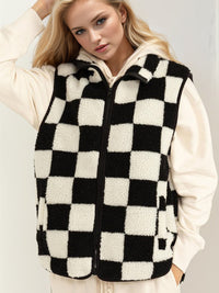 Hazel Blues® |  Double Take Zip Up Checkered Vest Cost