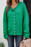 Hazel Blues® |  Bright Green Solid Color Knit Button Drop Shoulder Sweater Cardigan
