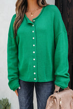 Hazel Blues® |  Bright Green Solid Color Knit Button Drop Shoulder Sweater Cardigan