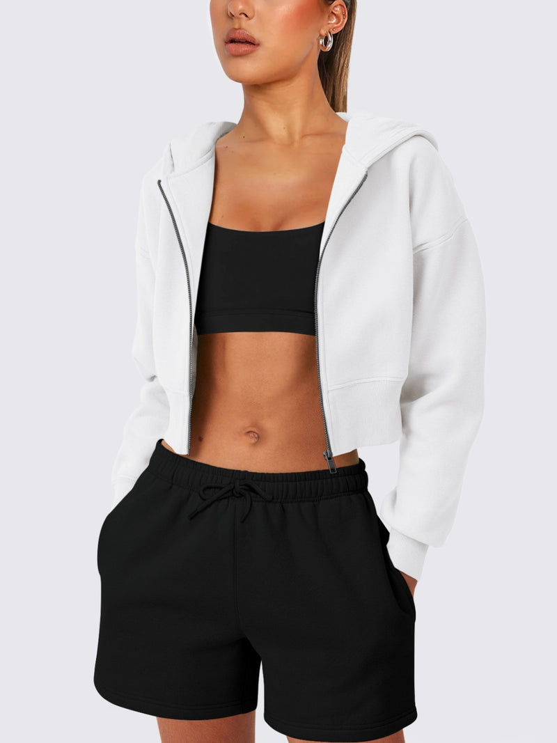 Hazel Blues® |  Zip Up Long Sleeve Hooded Cropped Jacket