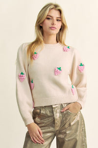 Hazel Blues® |  Davi & Dani Crochet Strawberry Round Neck Sweater