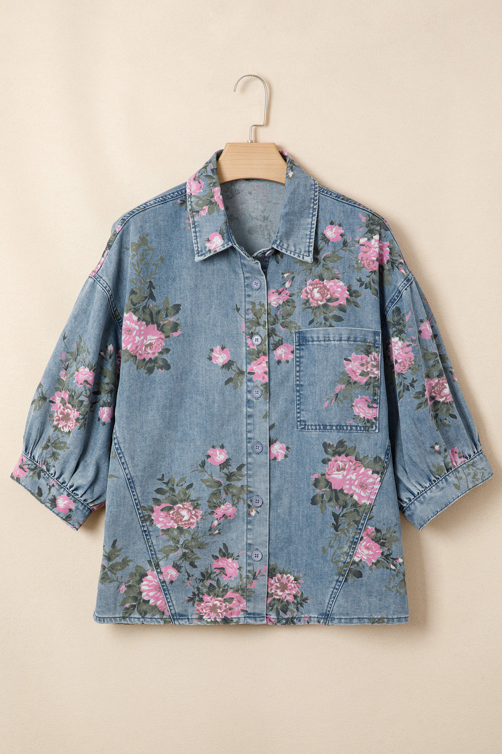 Hazel Blues® |  Sunday Blooms Shirt | Floral Denim Shirt