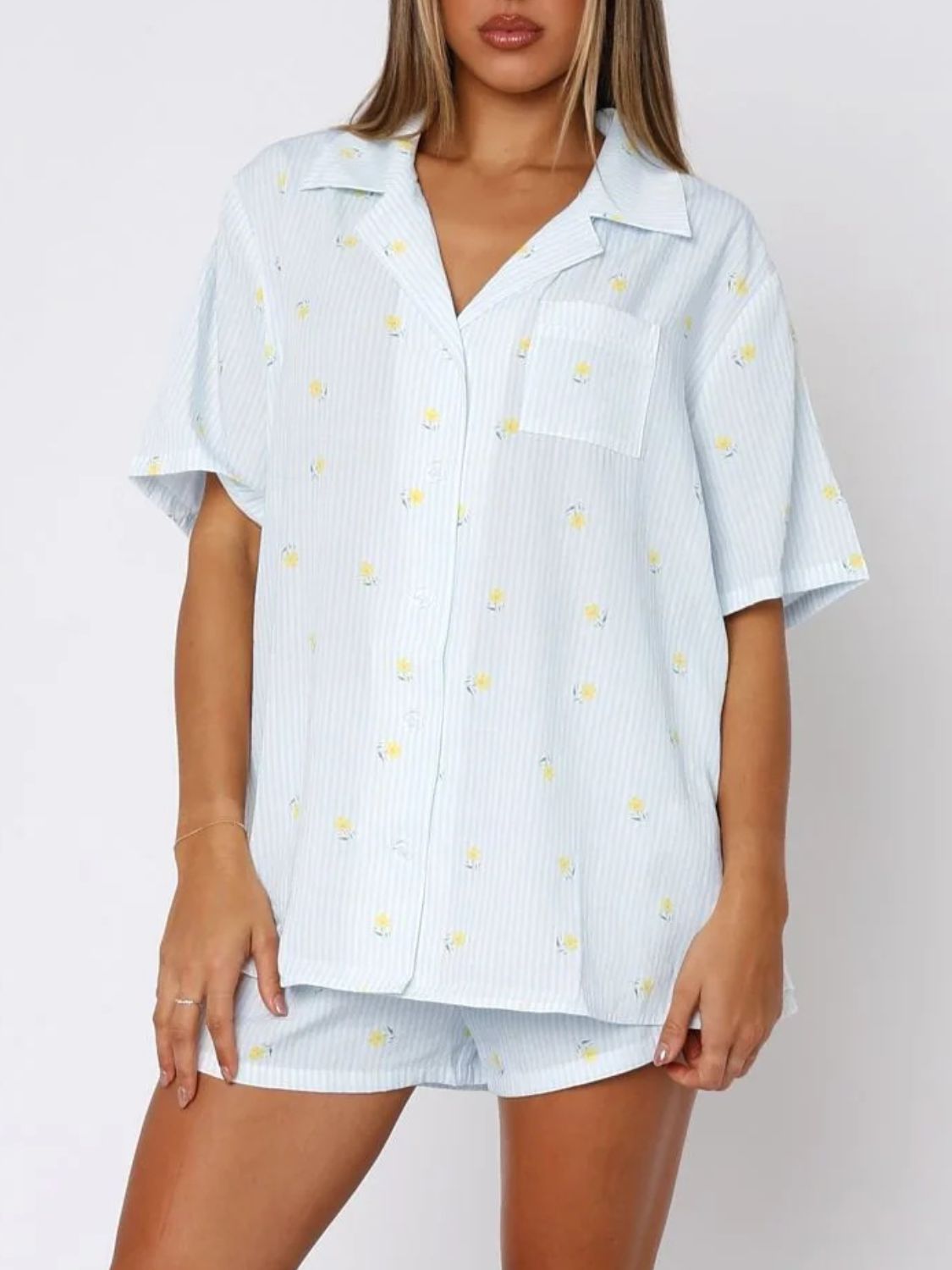 Hazel Blues® |  Valentine's Day Printed Collared Neck Short Sleeve Top and Shorts Set