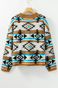 Hazel Blues® |  Geometric Round Neck Long Sleeve Sweater