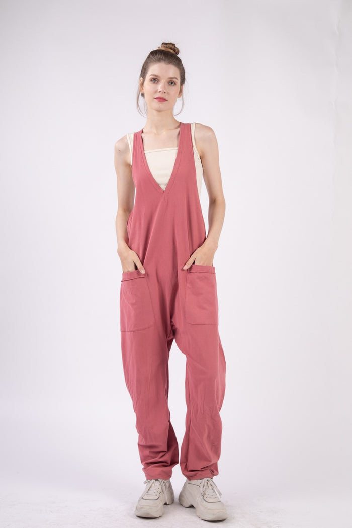 Hazel Blues® |  VERY J  Plunge Sleeveless Jumpsuit with Pockets