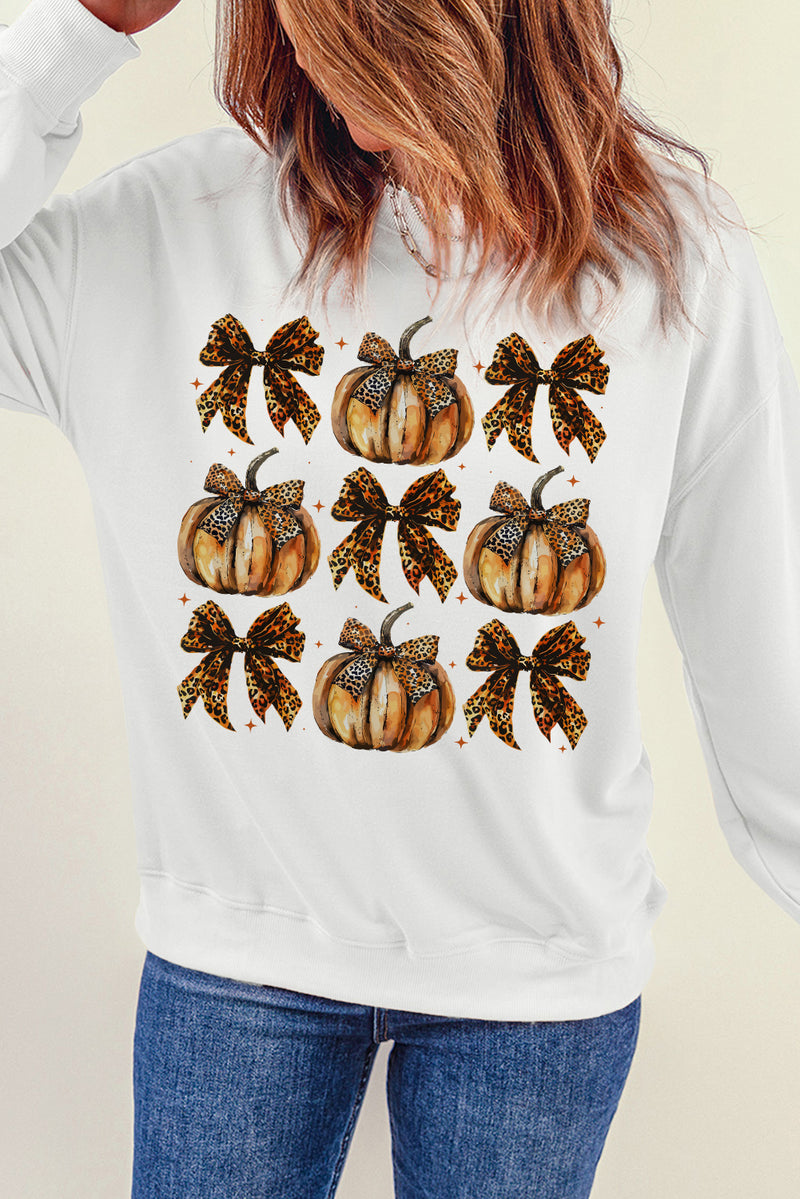 Hazel Blues® |  Pumpkin & Bow Graphic Long Sleeve Sweatshirt