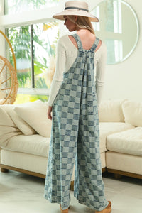 Hazel Blues® |  Double Take Checkered Sleeveless Wide Leg Denim Jumpsuit