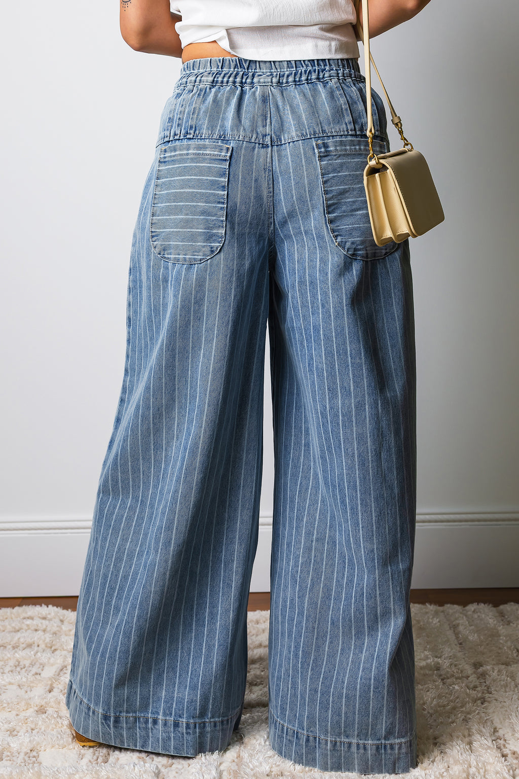Button Pleated Drawstring Waist Casual Wide Leg Jeans