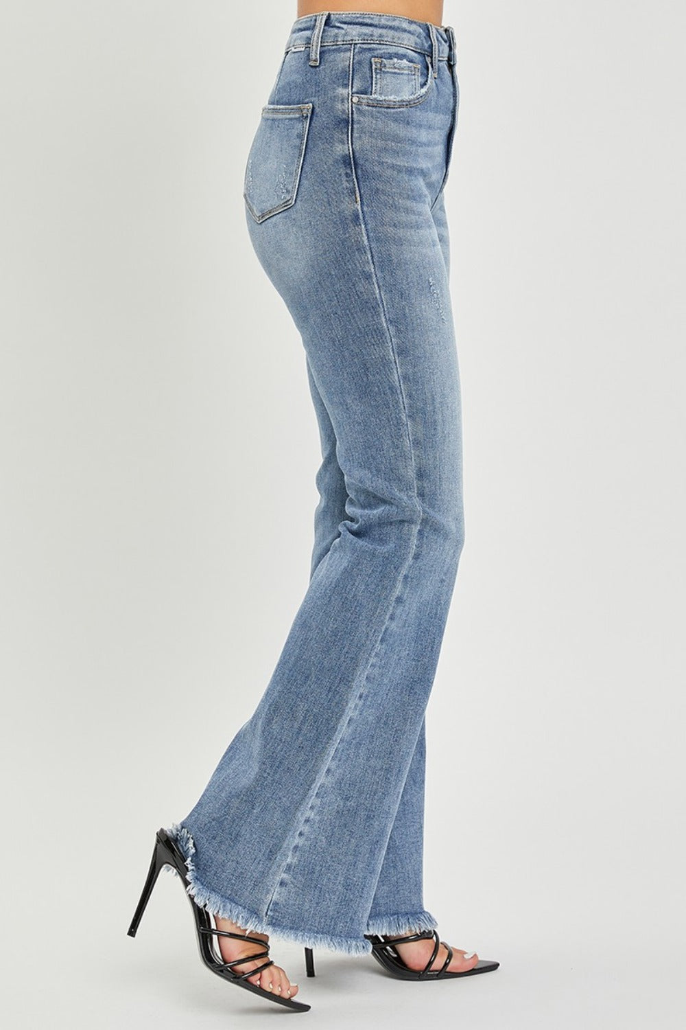 Hazel Blues® |  RISEN High Waist Raw Hem Flare Jeans