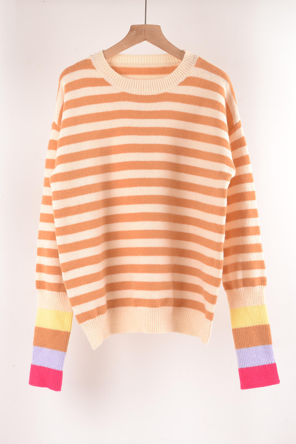 Hazel Blues® |  Angel Wings Warm Spice Striped Round Neck Sweater