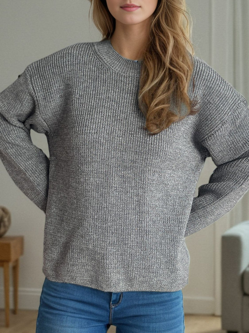 Hazel Blues® |  Solid Color Round Neck Long Sleeve Sweater