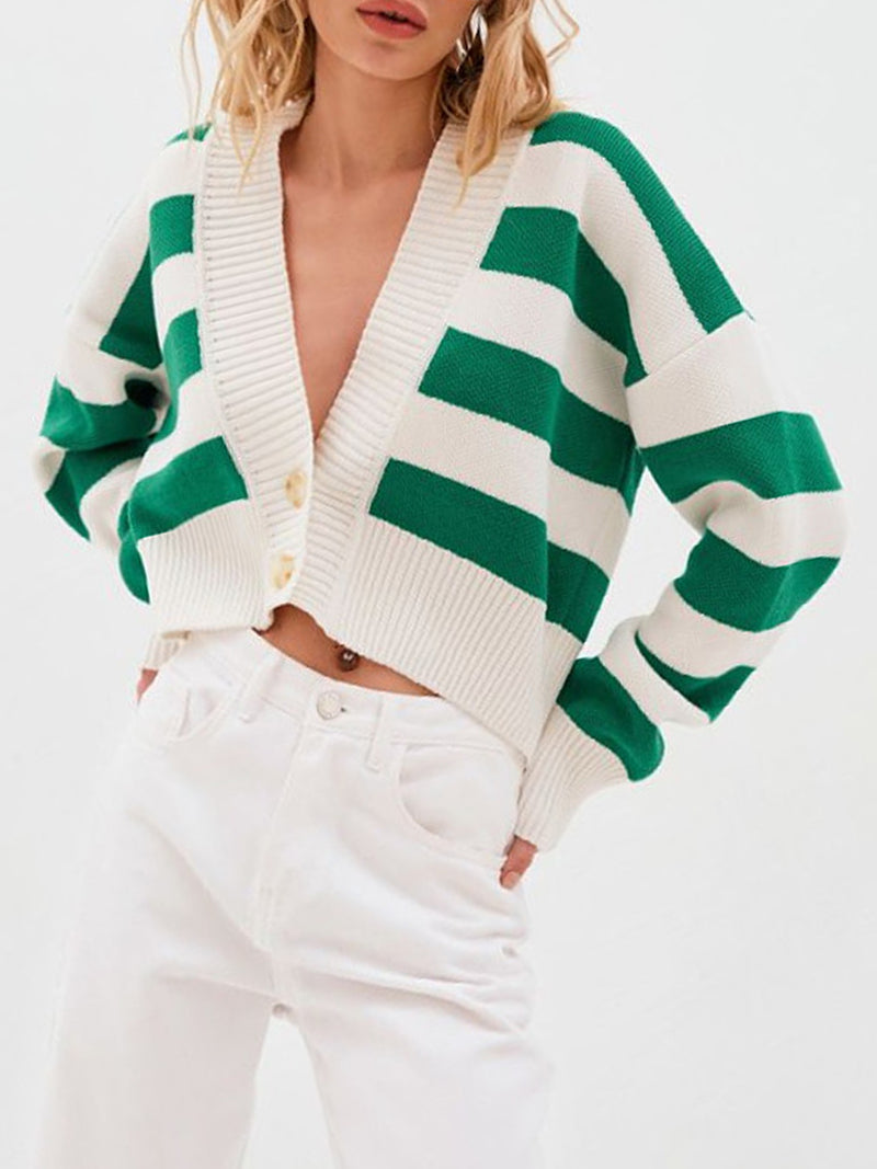 Hazel Blues® |  Striped Button Down Drop Shoulder Cardigan