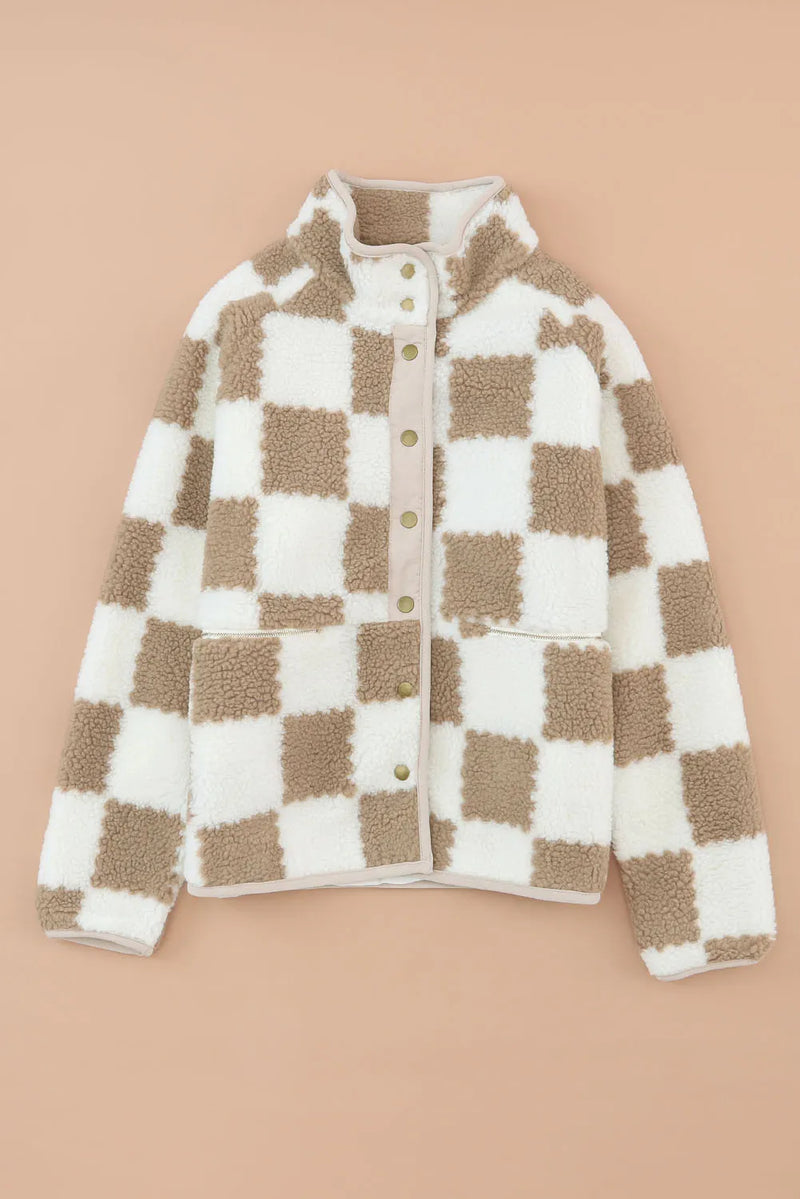 Hazel Blues® |  Checkered Snap Down Long Sleeve Jacket