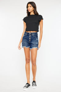 Hazel Blues® |  Kancan Raw Hem Button-Fly Denim Shorts